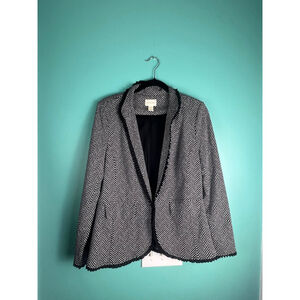 Women's Chico's Black White Herringbone Blazer Jacket Size 8 Chicos 1